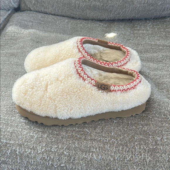 UGG Curly Tazman Slipper Cream Red Trim Women’s 5 - Picture 6 of 11